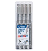 Artline Fineliner Drawing System etui van 4 stuks: 0,2 - 0,4 - 0,6 en 0,8 mm