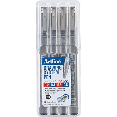 Artline Fineliner Drawing System 4 st.: 0,2 - 0,4 - 0,6 en 0,8 mm