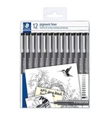 Staedtler Staedtler pigment liner fineliner, verschillende schrijfbreedtes, set van 12 stuks, zwart