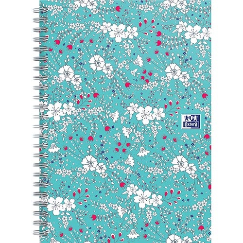 Oxford Oxford Floral hardcover spiraalschrift, ft B5, 60 vel, geruit 5 mm, turkoois
