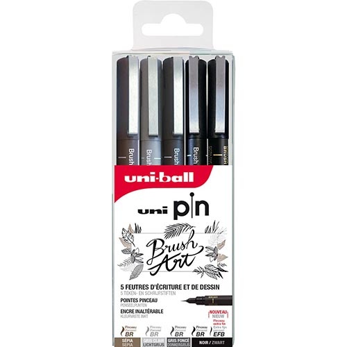 Uni-ball Uni Pin fineliner set Brush Art,, 5 st. in geassorteerde