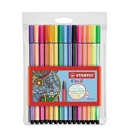 Stabilo STABILO Pen 68 viltstift, etui van 15 stuks in geassorteerde kleuren