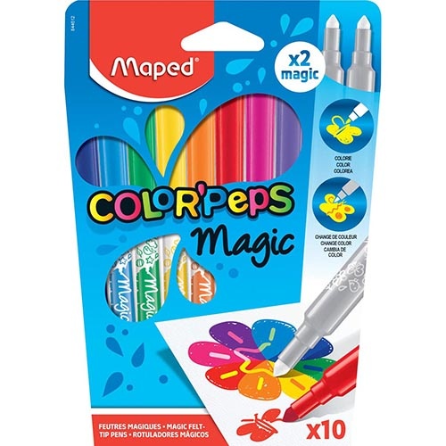 Maped Maped viltstift Color'Peps Magic, etui van 10 stuks in geassorteerde kleuren en 2 magic stiften