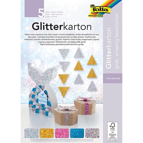 Folia Folia Glitterkarton (zilver, goud, roze, blauw en mix)