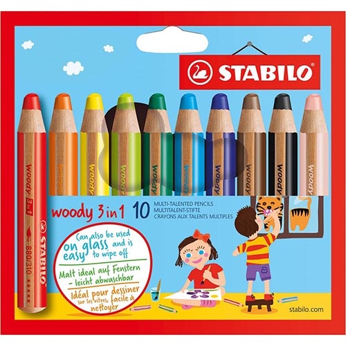 Stabilo STABILO woody 3in1 kleurpotlood, etui van 10 stuks, assorti