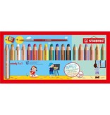 Stabilo STABILO woody 3in1 kleurpotlood, etui van 18 stuks in geassorteerde kleuren + slijper + penseel