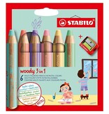 Stabilo STABILO woody 3in1 kleurpotlood, etui van 6 stuks in pastel kleuren