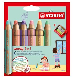 Stabilo STABILO woody 3in1 kleurpotlood, etui van 6 stuks in pastel kleuren