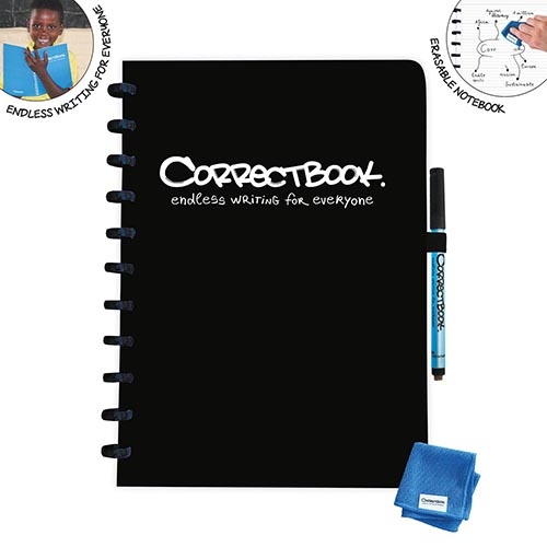 Correctbook Correctbook A4 Original: uitwisbaar / herbruikbaar notitieboek, gelijnd, Ink Black (zwart)