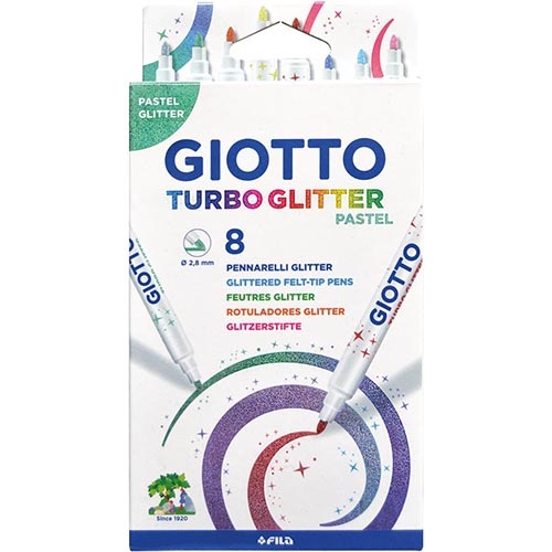 Giotto Giotto Turbo glitter viltstiften, kartonnen 8 st. pastel kl.