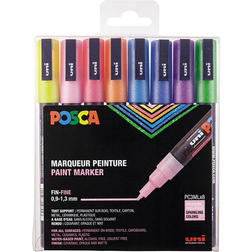 Posca Posca paintmarker PC-3M, set van 8 markers, glitter, assorti