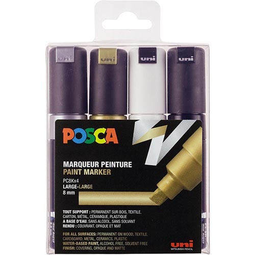 Posca Uni POSCA paintmarker PC-8K, 8 mm, etui van 4 stuks, in geassorteerde kleuren
