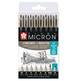 Sakura Sakura tekenstift Pigma Micron set van 7+1, zwart