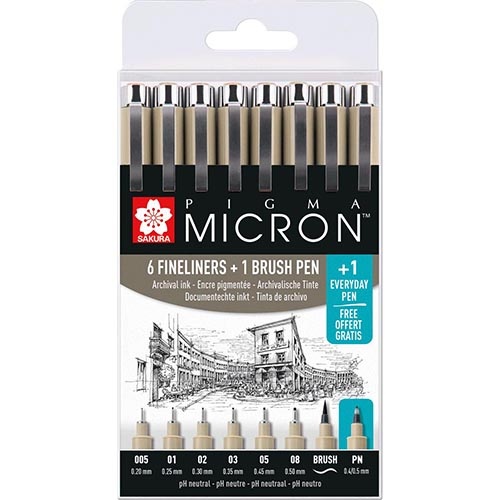 Sakura Sakura tekenstift Pigma Micron set van 7+1, zwart