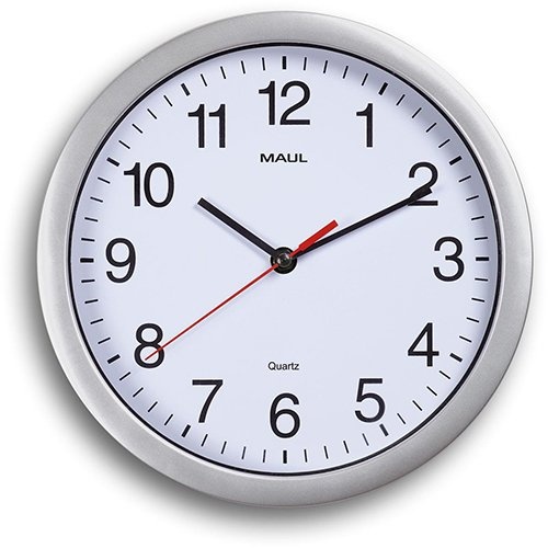 Maul MAULrun wandklok, diameter 25,2 x 5 cm, kunststof kader, zilver