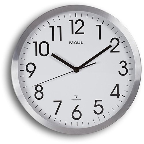 Maul MAULmove wandklok, radiogestuurd, diameter 30,5 x 4,5 cm, aluminium kader