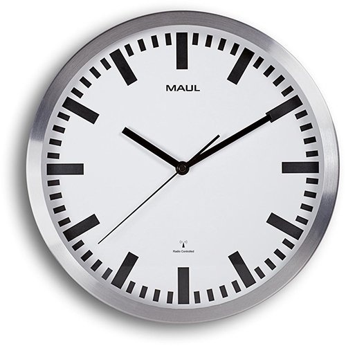 Maul MAULpilot wandklok, radiogestuurd, diameter 30,5 x 4,5 cm, aluminium kader