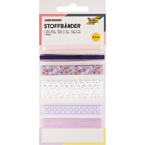 Folia Folia stoffen linten, 6 geassorteerde kleuren, totale lengte 5,5 m, sweet bouquet