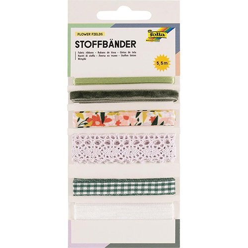 Folia Folia stoffen linten, 6 geassorteerde kleuren, totale lengte 5,5 m, flower fields