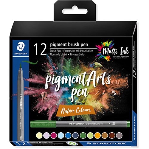 Staedtler Staedtler Pigment Arts brush pen, etui van 12 stuks, Nature Colours