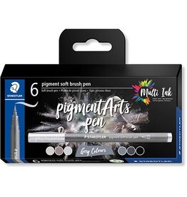 Staedtler Staedtler Pigment Arts soft brush pen, etui van 6 stuks, grijstinten