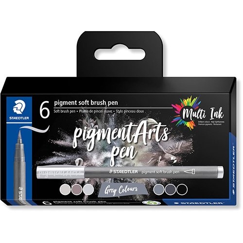Staedtler Staedtler Pigment Arts soft brush pen, etui van 6 stuks, grijstinten