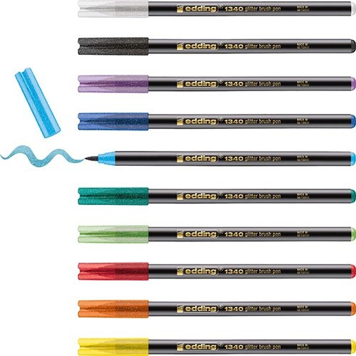 Edding Edding glitter brushpen e-1340, assorti, set van 10 stuks