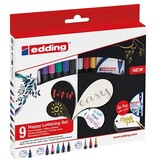 Edding Edding Happy Lettering brushpen, assorti, set van 9 stuks