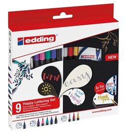 Edding Edding Happy Lettering brushpen, assorti, set van 9 stuks