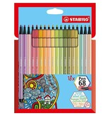 Stabilo STABILO Pen 68 viltstift, kartonnen etui van 18 stuks in geassorteerde zachte kleuren