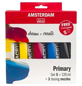 Amsterdam Amsterdam acrylverf primair 120 ml, 5 tubes + 3 tuiten