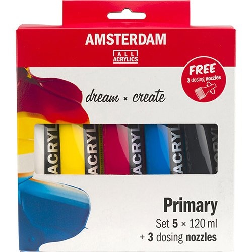 Amsterdam Amsterdam acrylverf primair 120 ml, 5 tubes + 3 tuiten