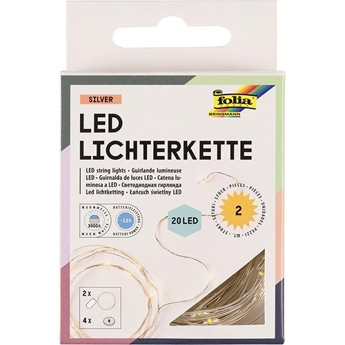 Folia Folia lichtslinger LED, 20 LED's, 2,20 m, op batterijen, pak van 2 stuks
