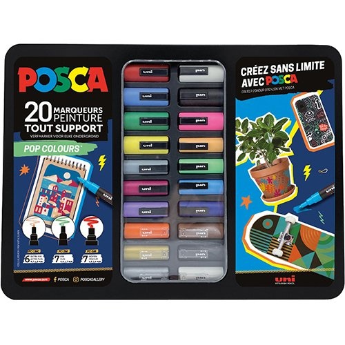 Posca Posca paintmarkers, metalen doos van 20 stuks, assorti, ontwerp Pop Colours
