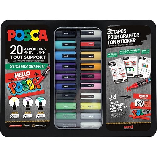 Posca Posca paintmarkers, metalen doos van 20 stuks, assorti, ontwerp Stickers Graffiti
