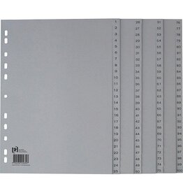 Oxford Oxford tabbladen, A4, uit PP, 11-gaatsperforatie, 100 genummerde tabs, grijs