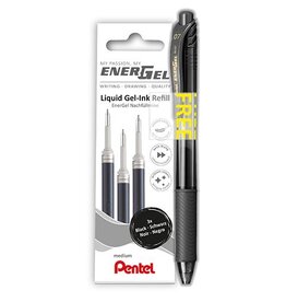 Pentel Pentel vulling Energel, 0,7 mm, zwart, 3 stuks + roller (GRATIS)