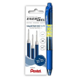 Pentel Pentel vulling Energel, 0,7 mm, blauw, 3 stuks + roller (GRATIS)