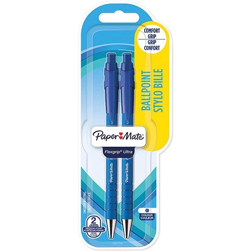 Paper Mate Paper Mate balpen Flexgrip Ultra RT medium, blauw, blister van 2 stuks