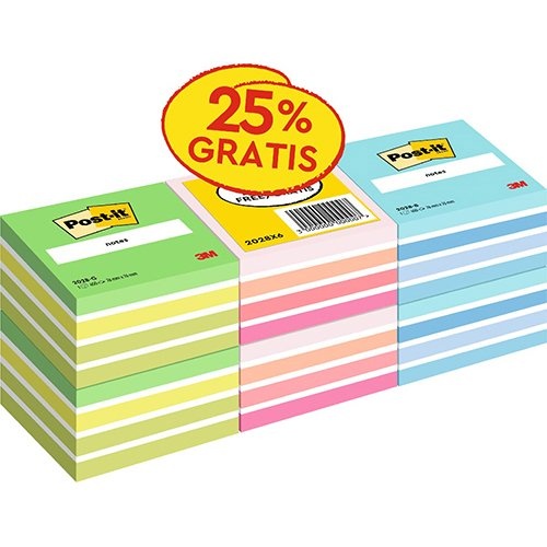 Post-It Notes Post-it Notes kubus, 450 vel, ft 76 x 76 mm, promopak van 6 kubussen in geassorteerde kleuren