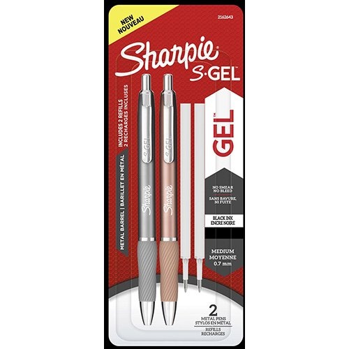 Sharpie Sharpie S-gel roller, medium punt, zwarte inkt, blister van 2 stuks in metallic kleuren met 2 vullingen
