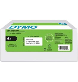 Dymo Dymo etiketten LabelWriter ft 25 x 54 mm, wit, doos van 6 x 500 etiketten