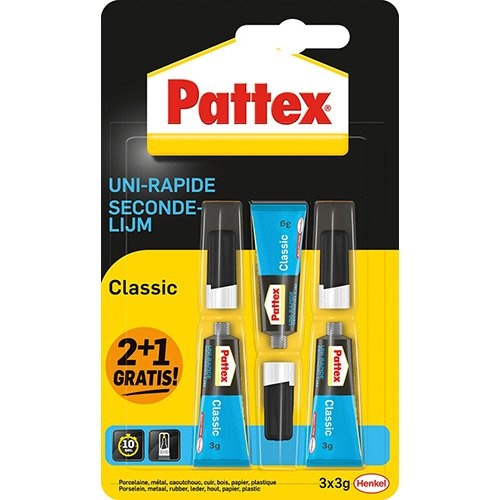 Pattex Pattex Classic secondelijm, 3 g, 2 + 1 gratis, op blister