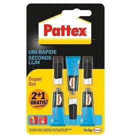 Pattex Pattex Super Gel secondelijm, 3 g, 2 + 1 gratis, op blister