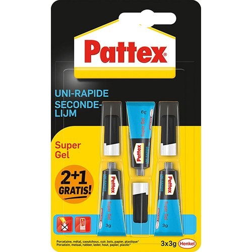 Pattex Pattex Super Gel secondelijm, 3 g, 2 + 1 gratis, op blister