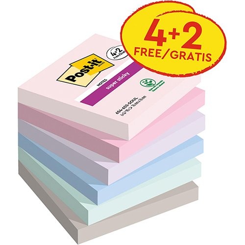 Post-It Super Sticky Post-it Super Sticky notes Soulful, 90 vel, ft 76 x 76 mm, 4 + 2 GRATIS