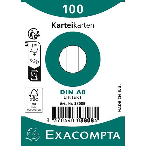 Exacompta Exacompta steekkaarten, gelijnd, ft 5,5 x 7,4 cm, pak van 100 stuks, wit