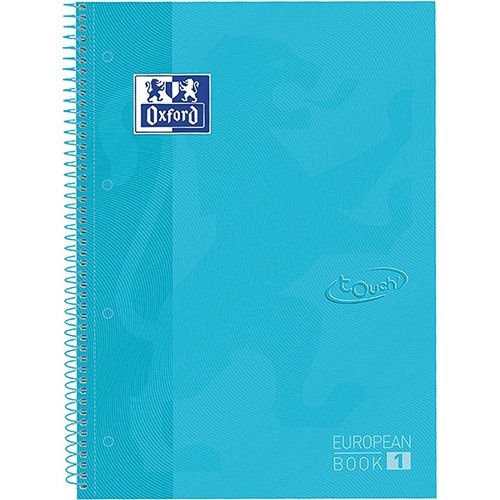 Oxford Oxford School Touch Europeanbook spiraalblok, ft A4+, 160 bladzijden, geruit 5 mm, pastel blauw