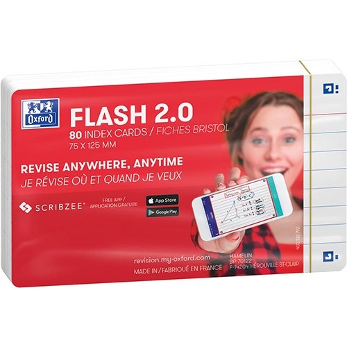 Oxford Oxford Flash 2.0 flashcard starterkit, gelijnd, A7, wit, pak van 80 vel