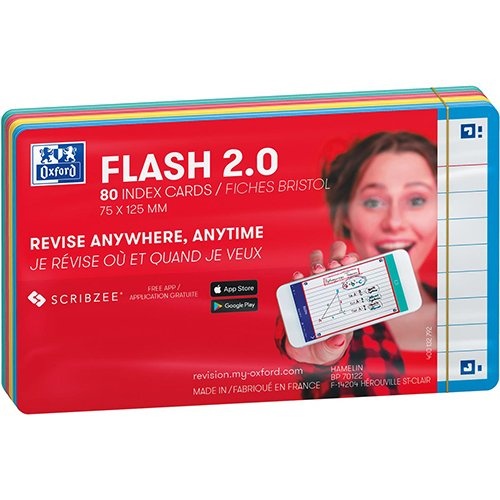 Oxford Oxford Flash 2.0 flashcard starterkit, gelijnd, A7, assorti, pak van 80 vel